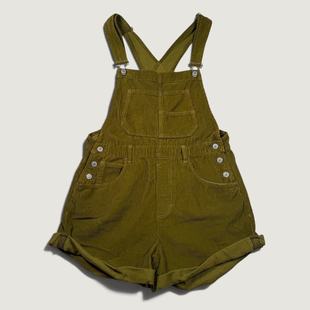 We The Free Free People Ziggy Shortall Corduroy Overalls Olive Green Womens Med